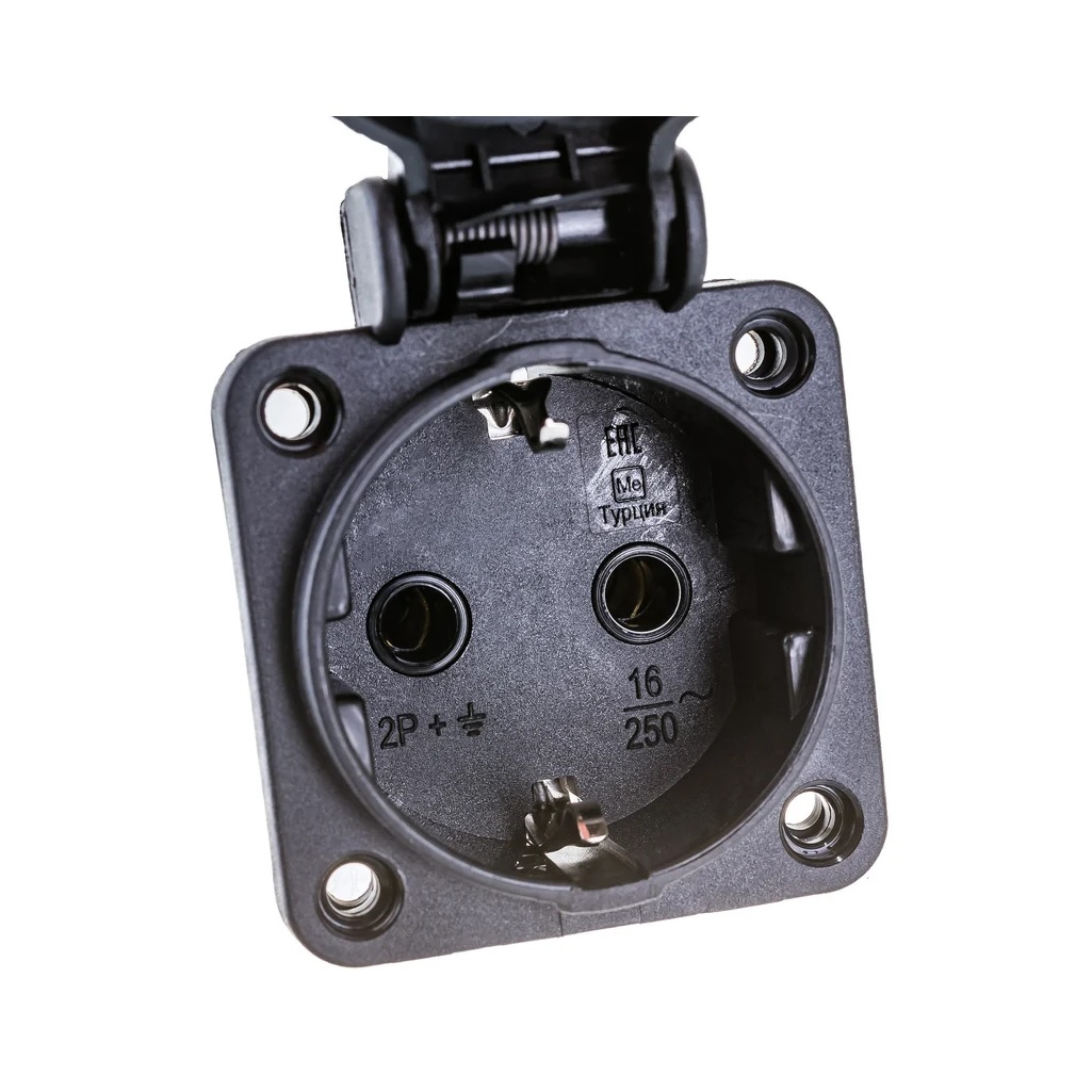 Розетка панельная IEK Magnum PSN71-016-3-2-54-K, 2P+PE, 16А, IP54, РП14-3, с крышкой, с заземлением, черная