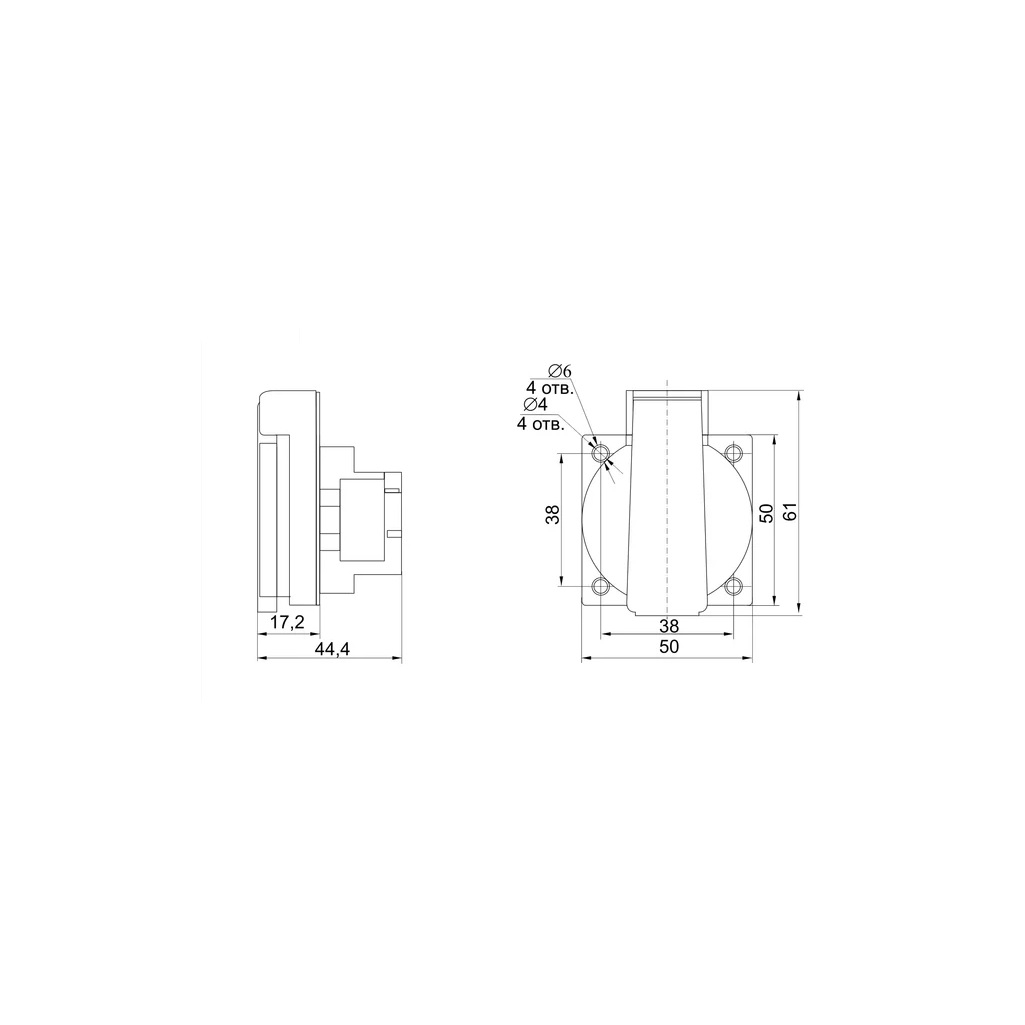 Розетка панельная IEK Magnum PSN71-016-3-2-54-K, 2P+PE, 16А, IP54, РП14-3, с крышкой, с заземлением, черная