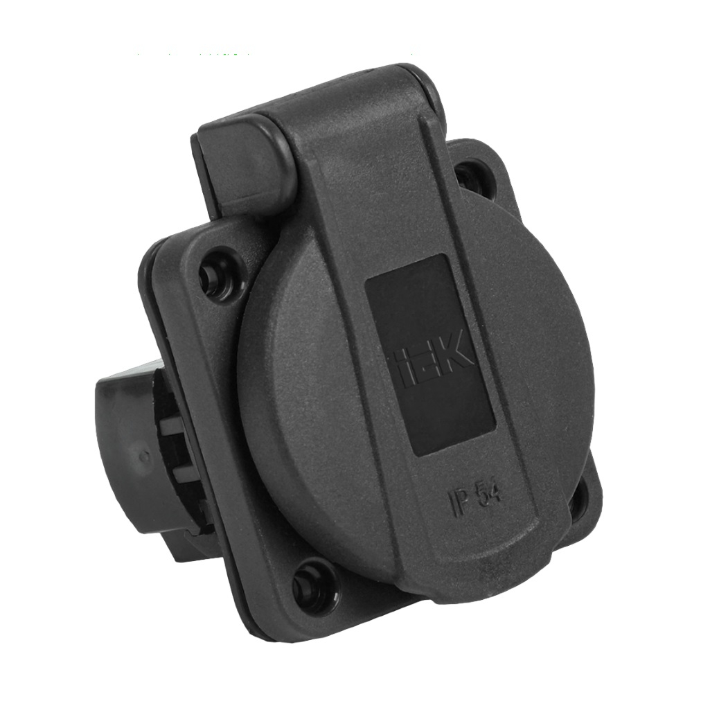 Розетка панельная IEK Magnum PSN71-016-3-2-54-K, 2P+PE, 16А, IP54, РП14-3, с крышкой, с заземлением, черная