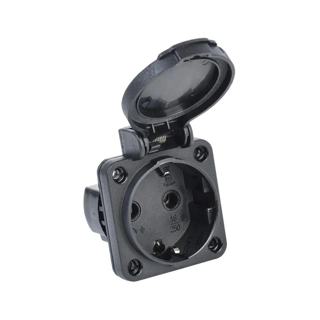 Розетка панельная IEK Magnum PSN71-016-3-2-54-K, 2P+PE, 16А, IP54, РП14-3, с крышкой, с заземлением, черная