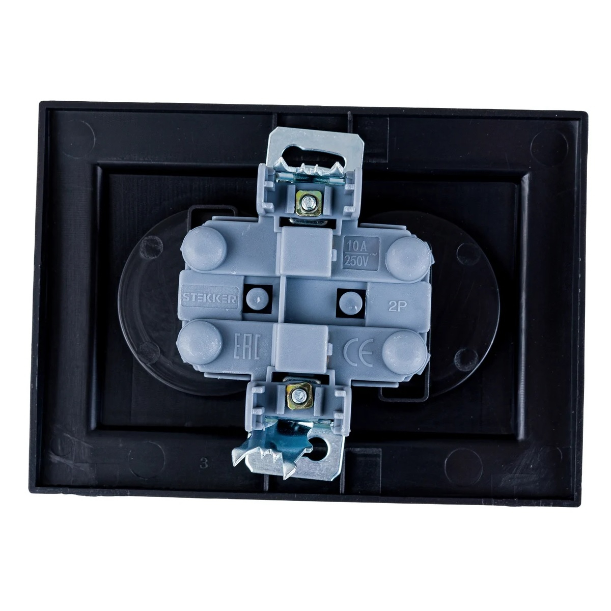 Розетка 2-местная Stekker PST10-9013-03 Эрна 39478, без заземления, с рамкой, цвет черный