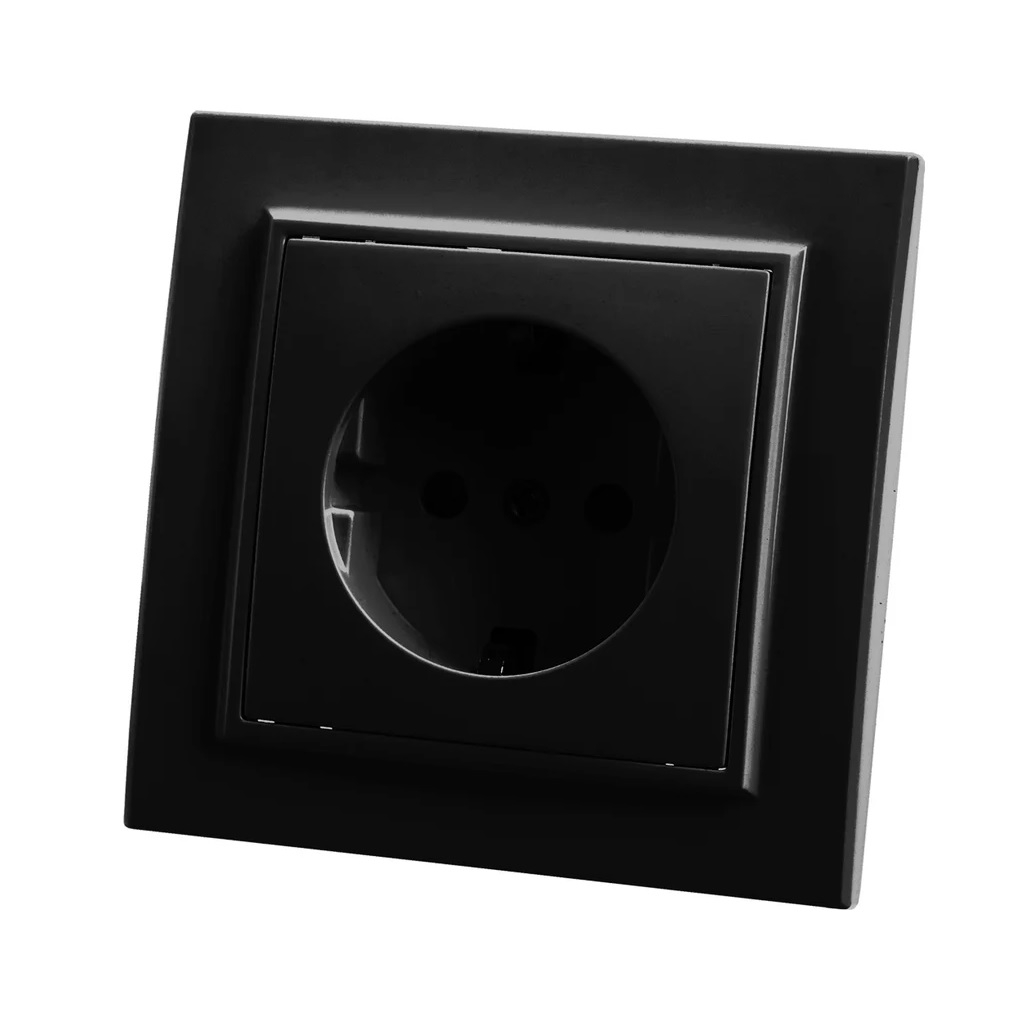 Розетка 1-местная Stekker PST16-9010-03 Эрна 39479, с заземлением, с рамкой, цвет черный 