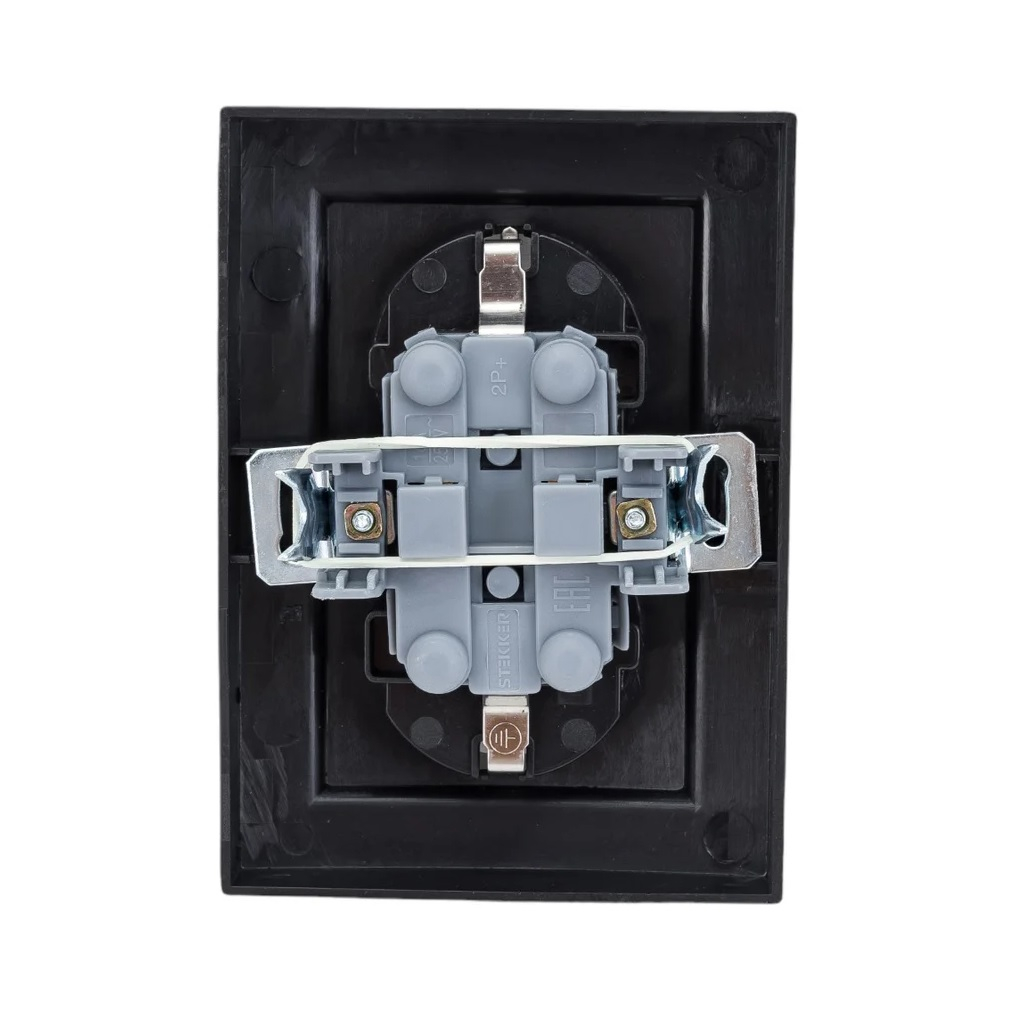Розетка 2-местная Stekker PST16-9011-03 Эрна 39482, 16 А, с заземлением, с рамкой, цвет черный