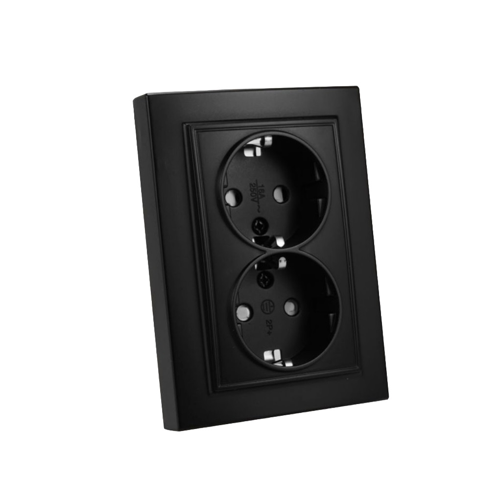 Розетка 2-местная Stekker PST16-9011-03 Эрна 39482, 16 А, с заземлением, с рамкой, цвет черный