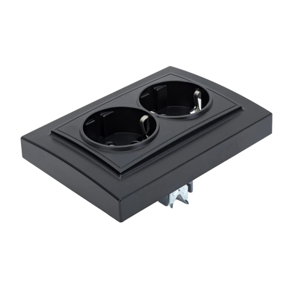 Розетка 2-местная Stekker PST16-9011-03 Эрна 39482, 16 А, с заземлением, с рамкой, цвет черный