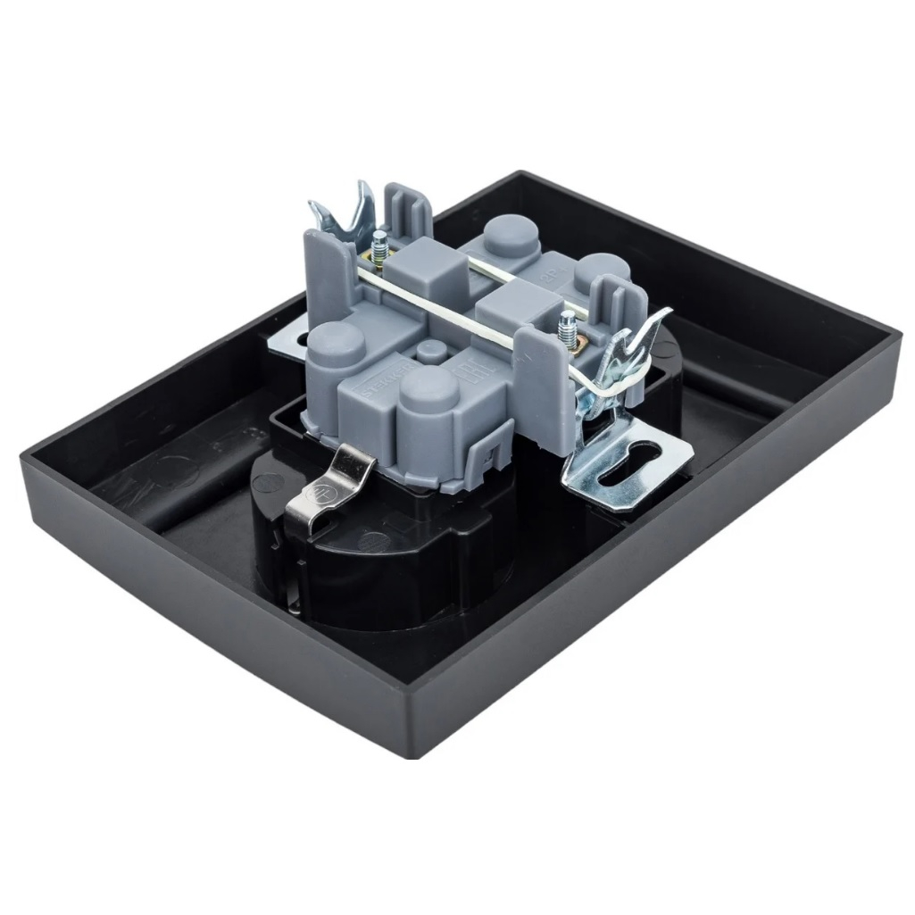 Розетка 2-местная Stekker PST16-9011-03 Эрна 39482, 16 А, с заземлением, с рамкой, цвет черный