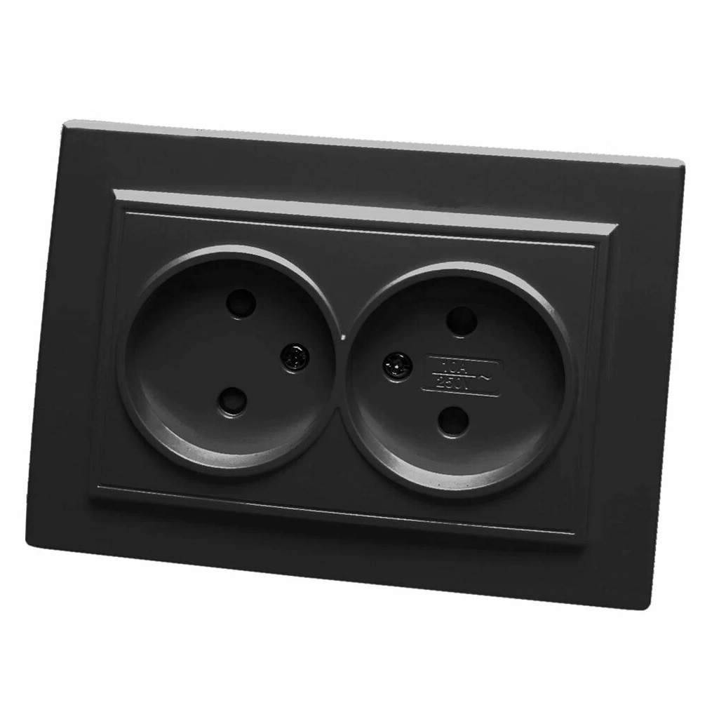 Розетка 2-местная Stekker PST16-9011-03 Эрна 39482, 16 А, с заземлением, с рамкой, цвет черный