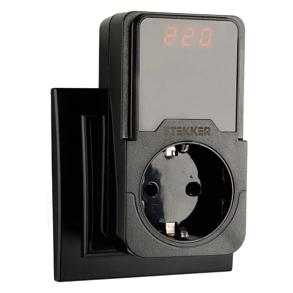 Реле напряжения Stekker VPR-200B 50690, для розетки, регулируемое, 230В, 16A, черный