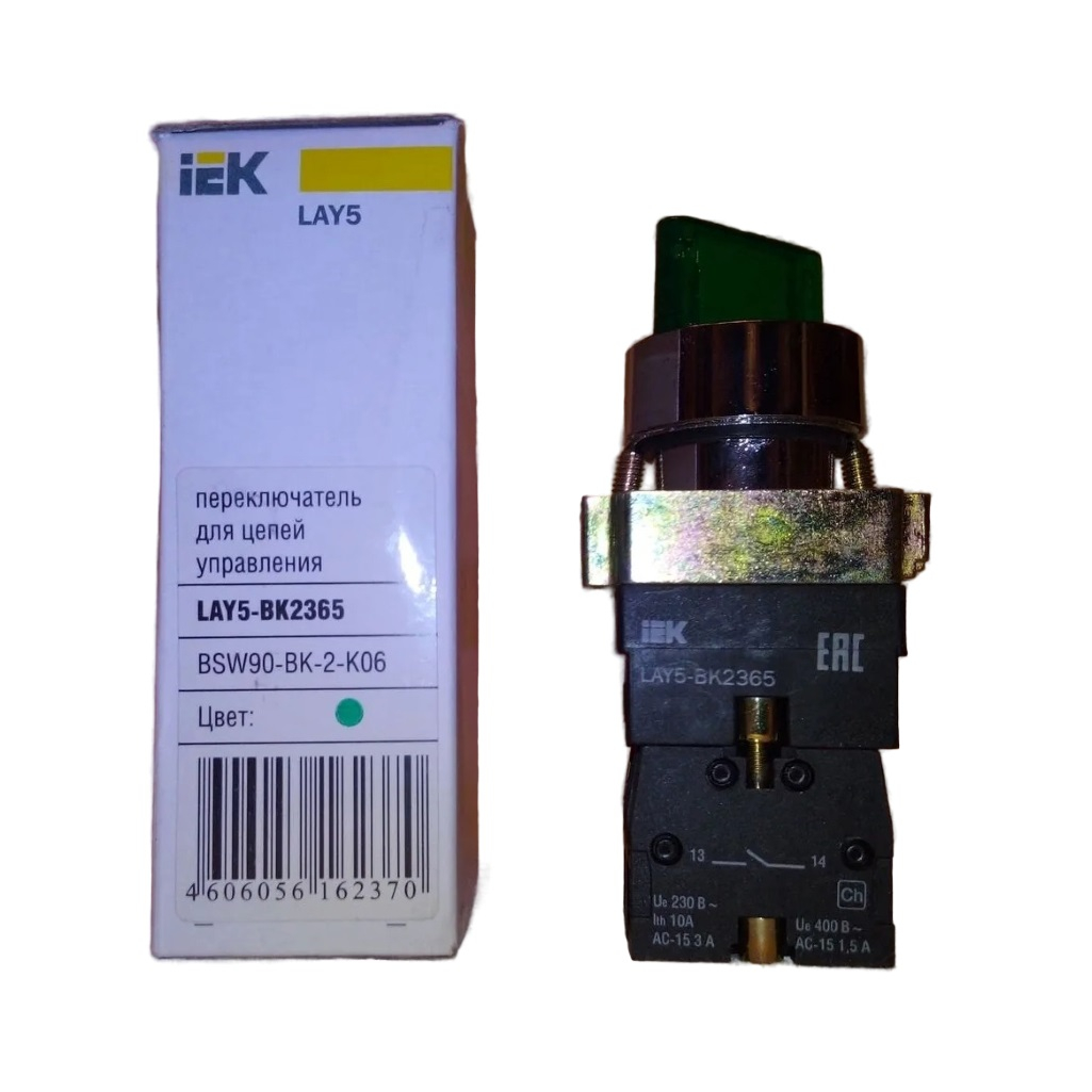 Переключатель для цепей управления IEK Karat LAY5-BK2365 BSW90-BK-2-K06, 202620, на 2 положения, 1НО+1НЗ, зеленый