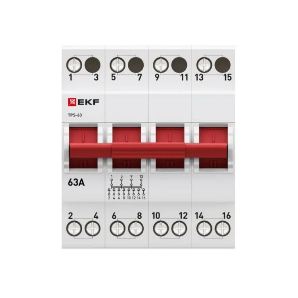 Переключатель трехпозиционный EKF PROxima ТПС-63 TPS463 4P 63А 400В модульный