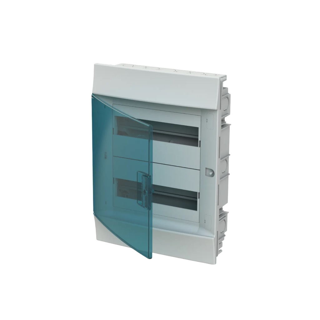 Бокс пластиковый АВВ Mistral, IP41, 24 модуля, встраиваемый, прозрачная бирюзовая дверца