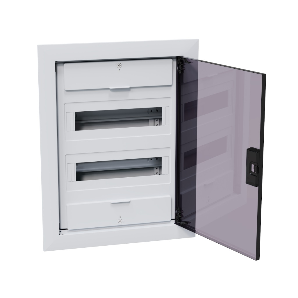 Корпус пластиковый встраиваемый КЭАЗ OptiBox Pro 24-VKR-IP40, 379800, 24 модуля, прозрачная черная дверца