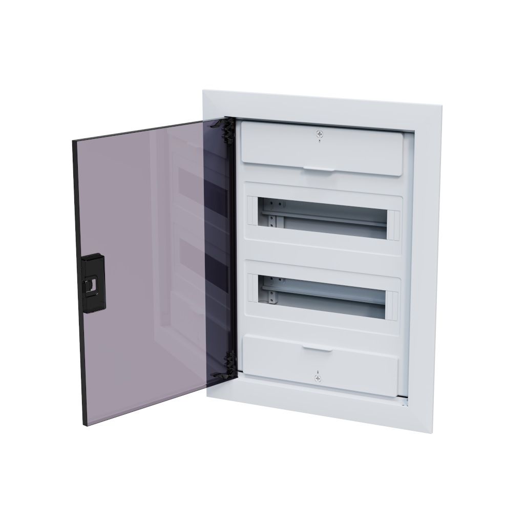 Корпус пластиковый встраиваемый КЭАЗ OptiBox Pro 24-VKR-IP40, 379800, 24 модуля, прозрачная черная дверца