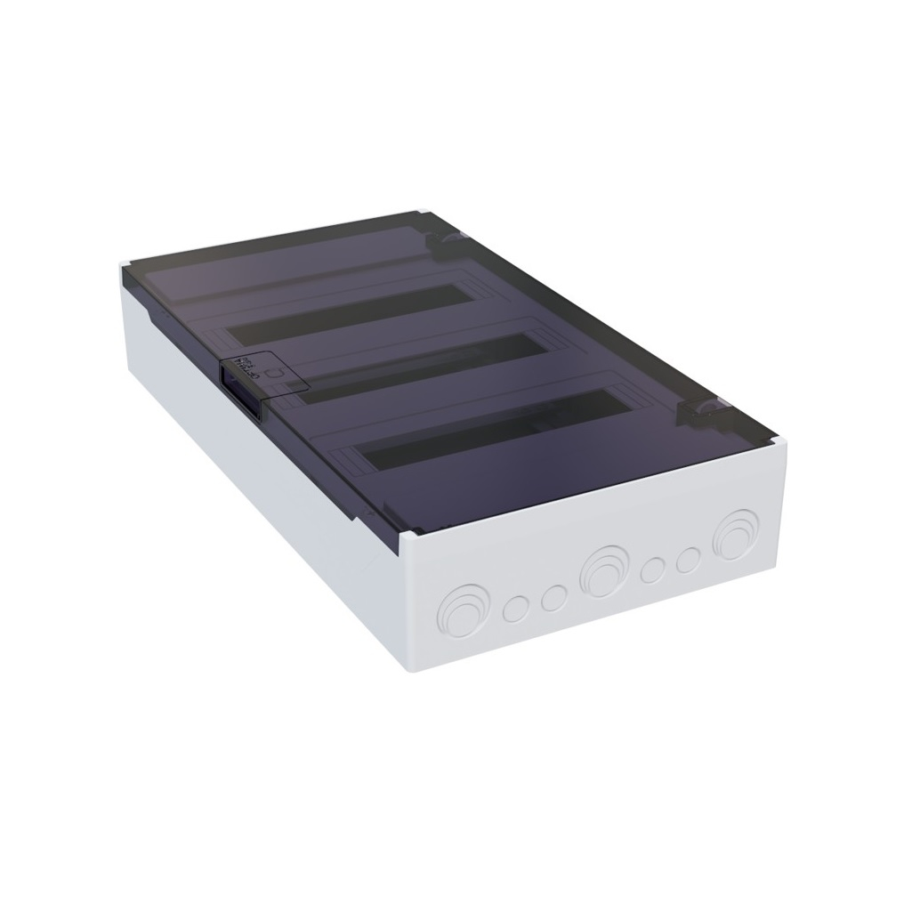 Корпус пластиковый навесной КЭАЗ OptiBox Pro 36-NKR-IP40, 379803, IP40, 36 модулей, прозрачная черная дверца