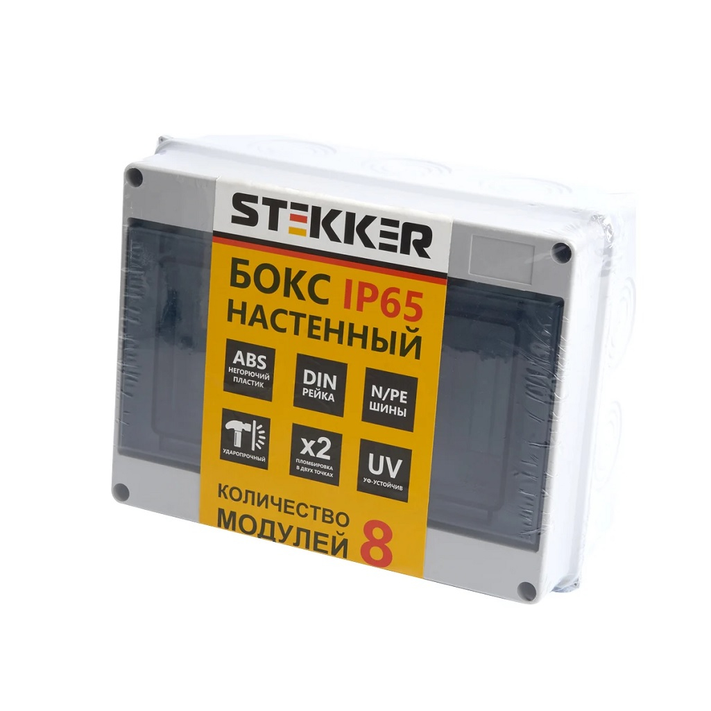 Бокс настенный Stekker EBX50-1/08-65, 8 модулей, IP65, пластик, 39190
