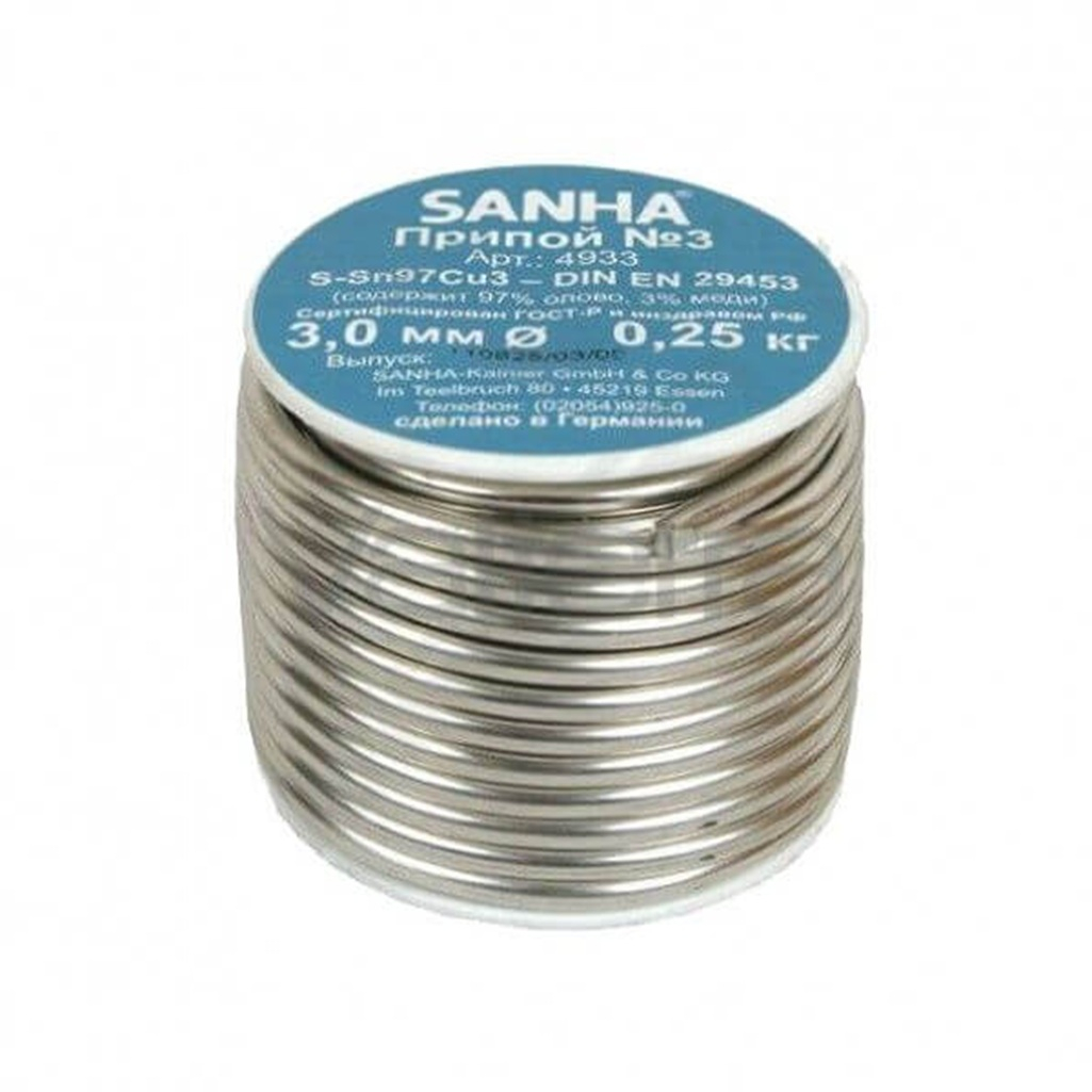Припой Sanha 4933.3 S-Sn97Cu3, катушка, диаметр 3.0 мм, 250 г
