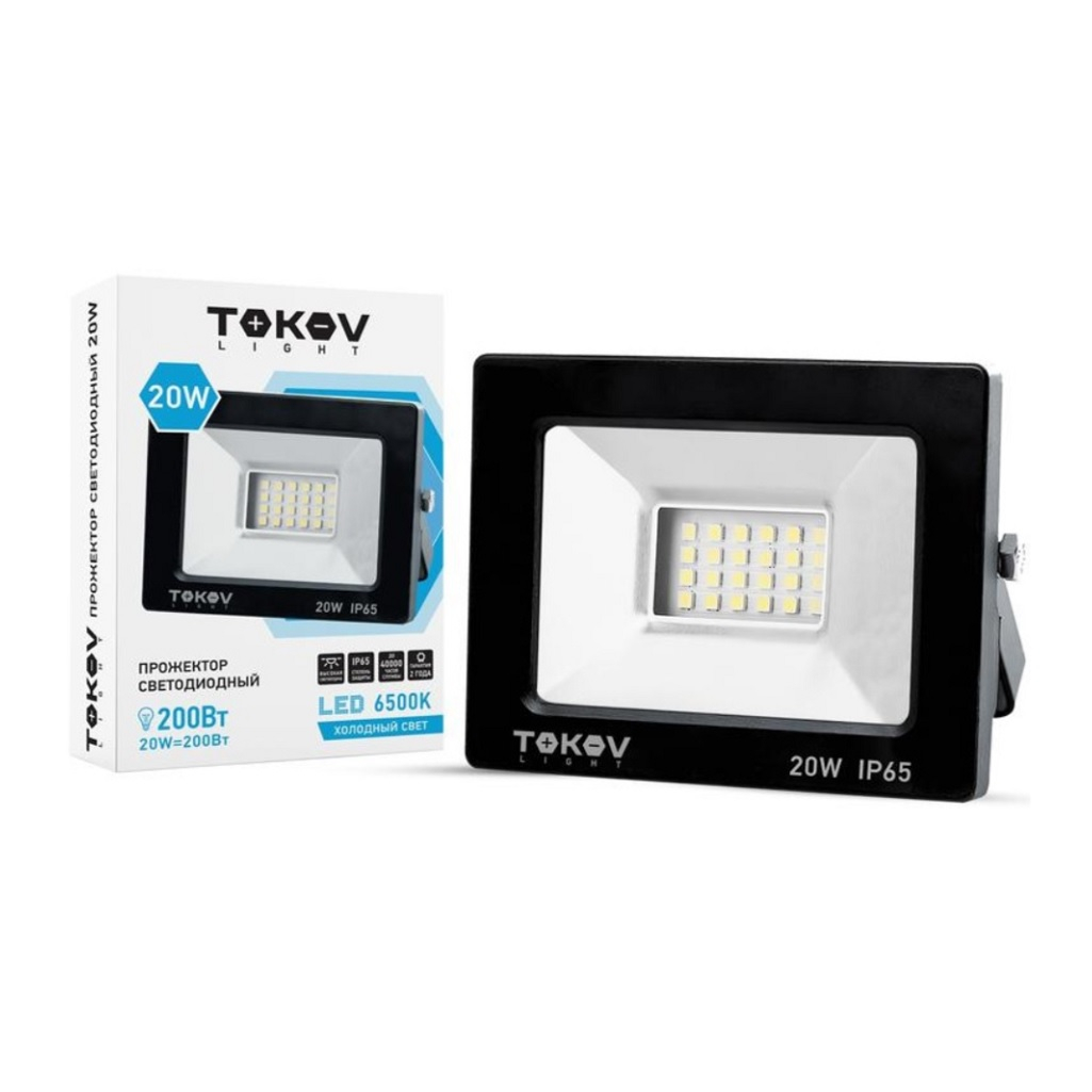 Прожектор светодиодный Tokov Electric, 20 Вт, 1300 Лм, IP65, 6500К холодный белый свет