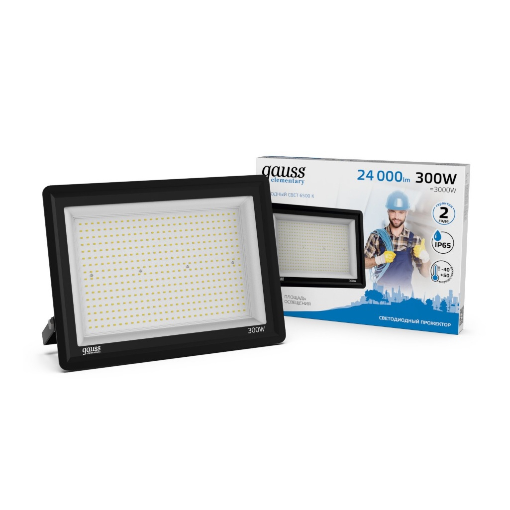 Прожектор светодиодный Gauss Elementary G2, GFD00301, 300W, 24000lm, IP65, 6500К, черный