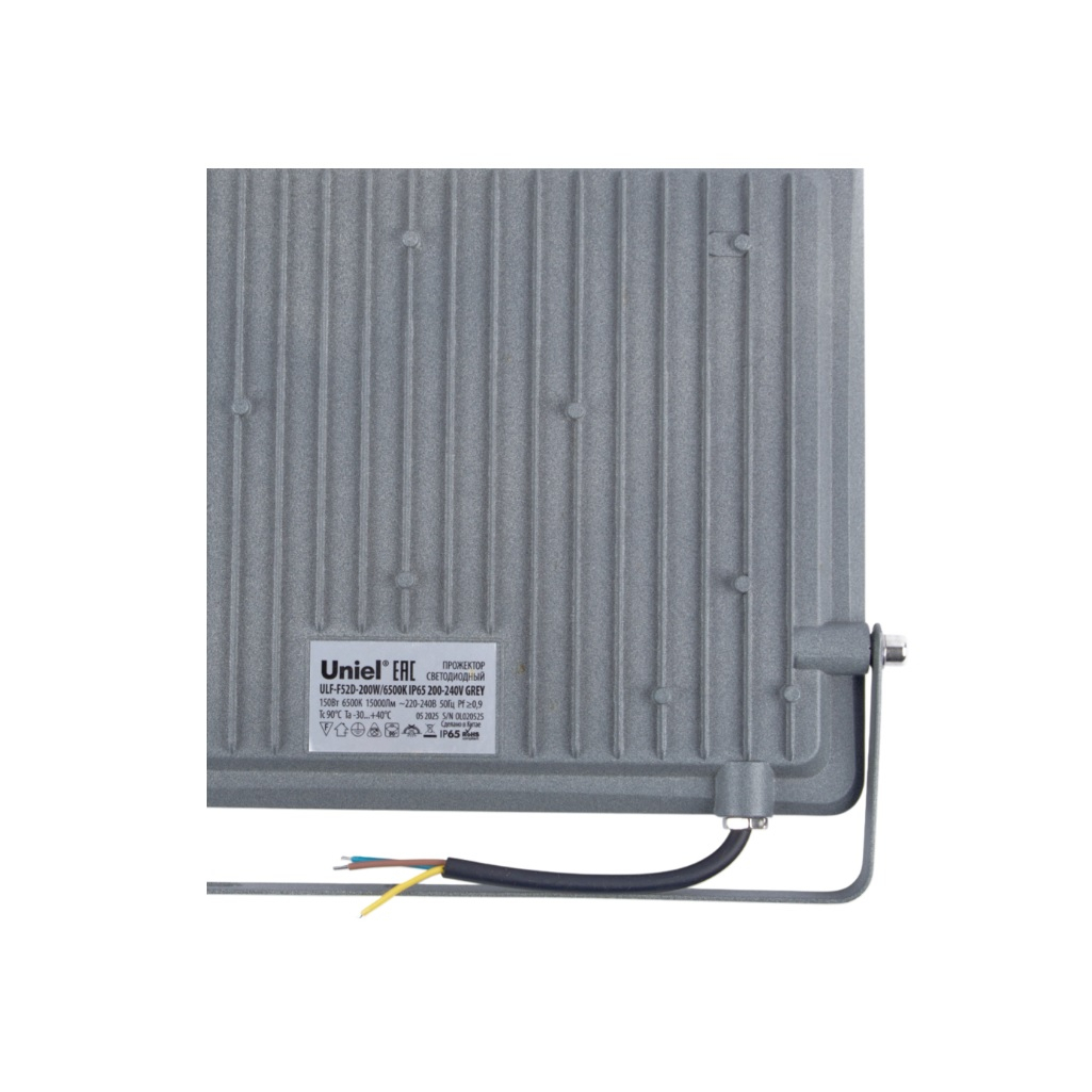 Прожектор светодиодный Uniel ULF-F52D, 200W, дневной свет 6500K, IP65, угол 90 градусов, серый