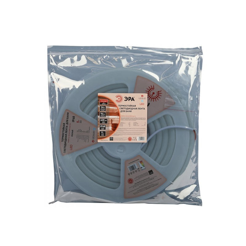 Лента светодиодная термостойкая для бани ЭРА LS2835 Б0062345 SMD2835 120LED 9.6 Вт, 24 В, красный