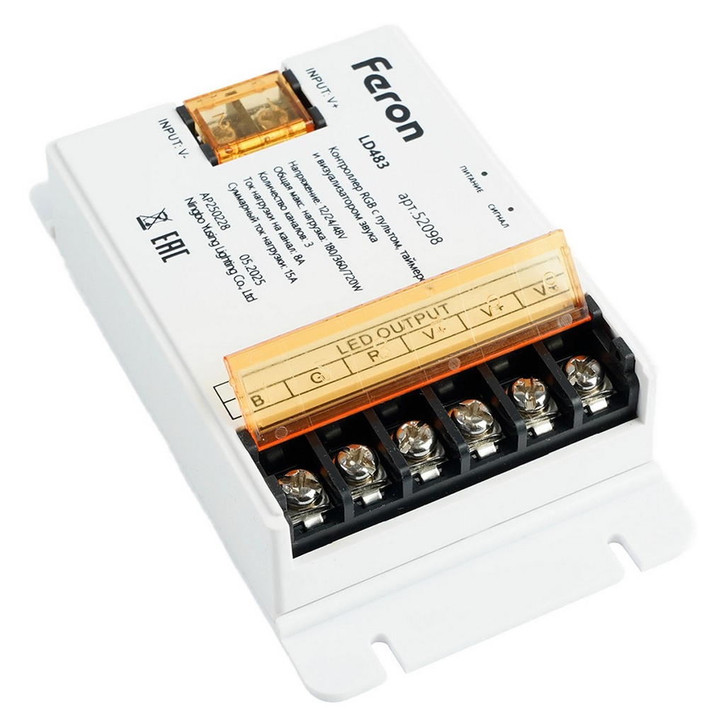Контроллер Feron LD483, 52098, RGB, с пультом, таймером и визуализатором звука, 12-24-48В