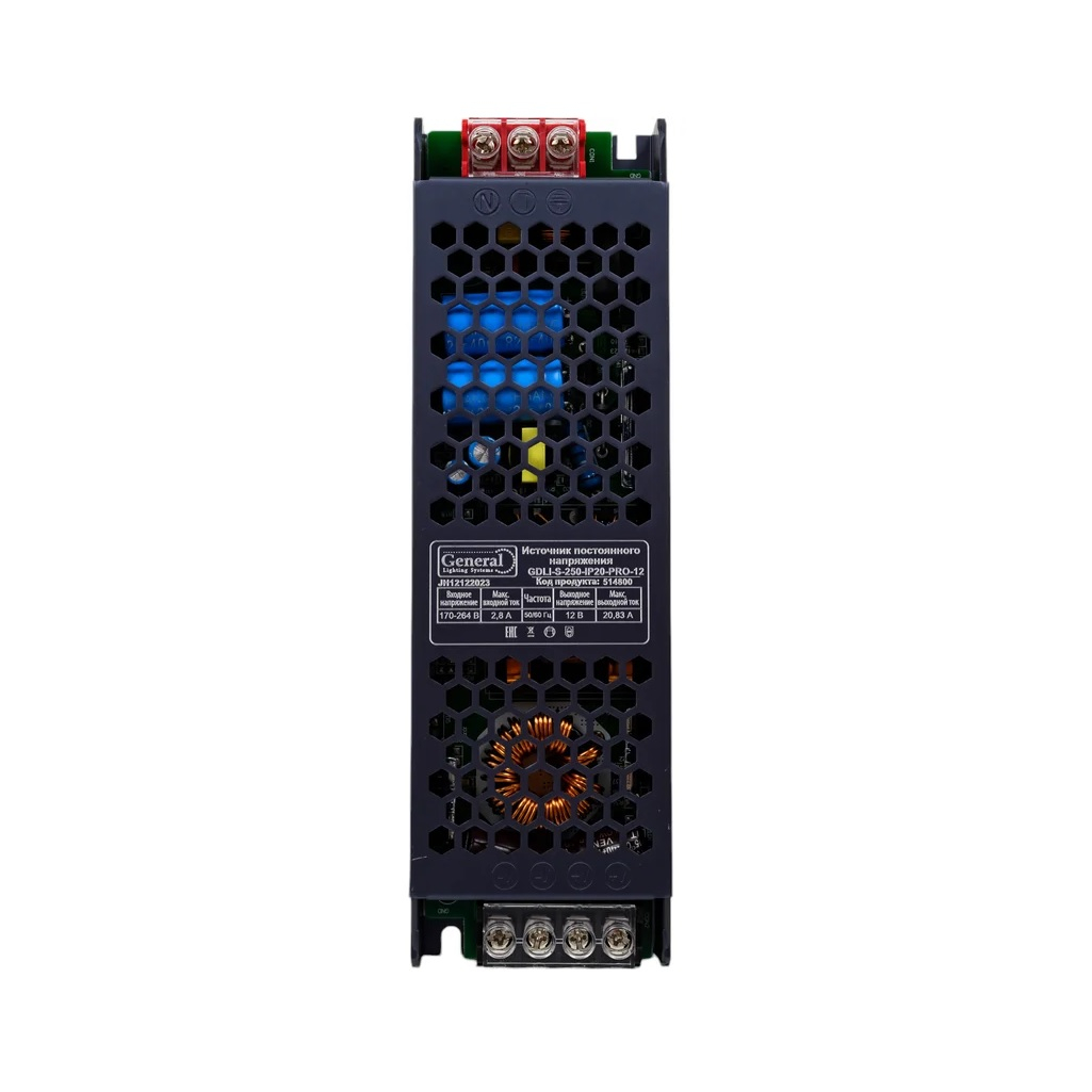 Блок питания для светодиодной ленты General GDLI-S-250W, 12В, 250 Вт, 20.8А, IP20, G514800