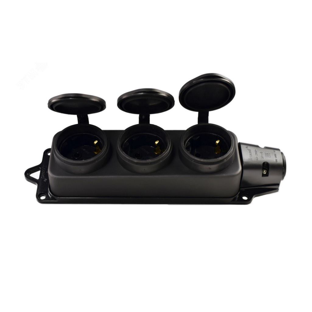 Колодка удлинителя 3-местная Lezard, 106-0400-101, с заглушкой, с заземлением, каучук, черная, 3.5 кВт