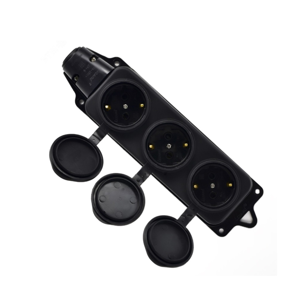 Колодка удлинителя 3-местная Lezard, 106-0400-101, с заглушкой, с заземлением, каучук, черная, 3.5 кВт