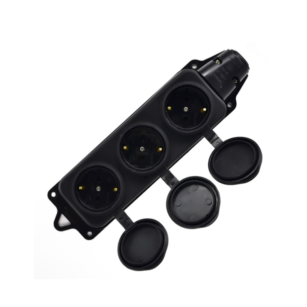 Колодка удлинителя 3-местная Lezard, 106-0400-101, с заглушкой, с заземлением, каучук, черная, 3.5 кВт