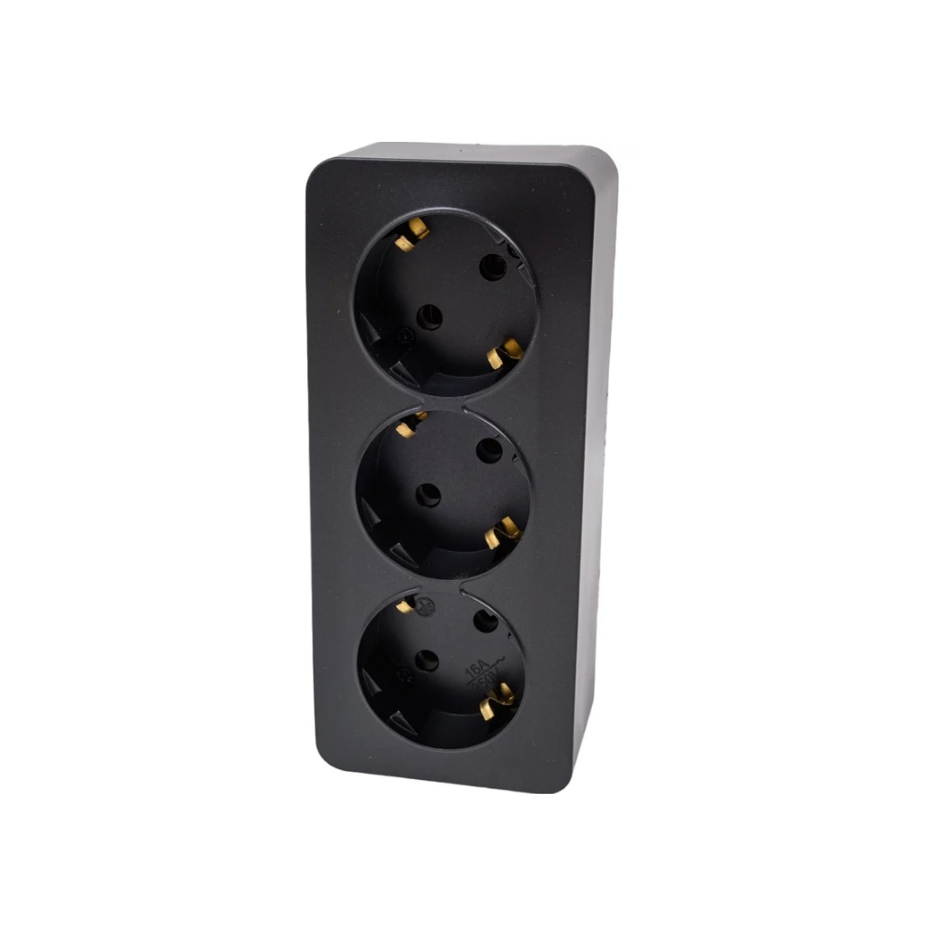 Розетка 3-местная Stekker MST16-13-05 Cофия 49502 с заземлением, накладная, черный матовый