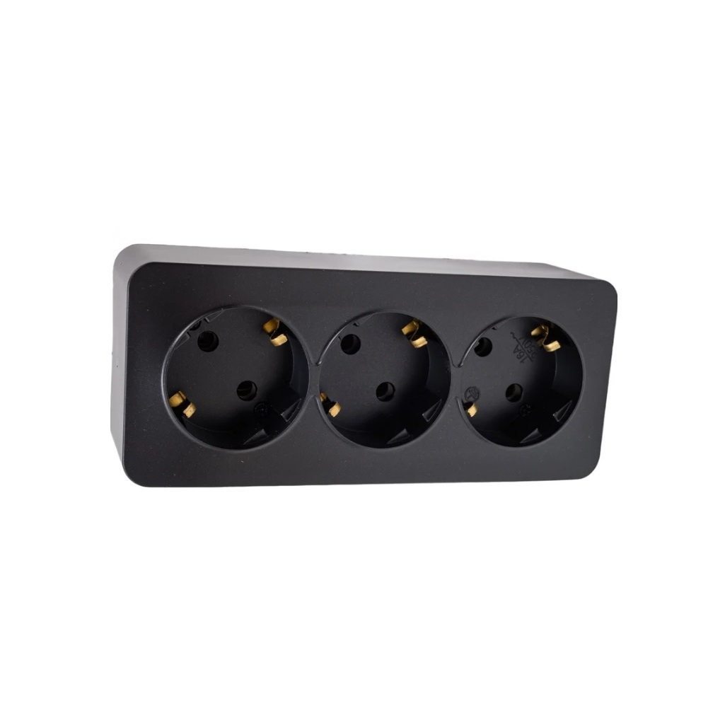 Розетка 3-местная Stekker MST16-13-05 Cофия 49502 с заземлением, накладная, черный матовый