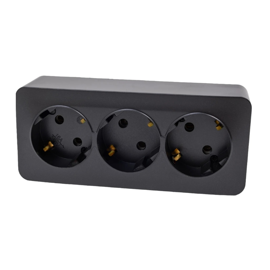 Розетка 3-местная Stekker MST16-13-05 Cофия 49502 с заземлением, накладная, черный матовый