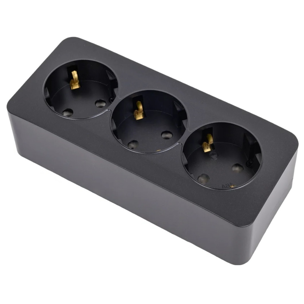 Розетка 3-местная Stekker MST16-13-05 Cофия 49502 с заземлением, накладная, черный матовый