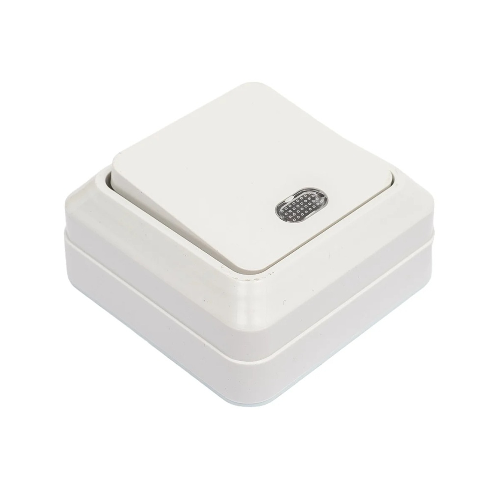 Выключатель одноклавишный с подсветкой TDM Electric Ладога SQ1801-0009 накладной,  белый