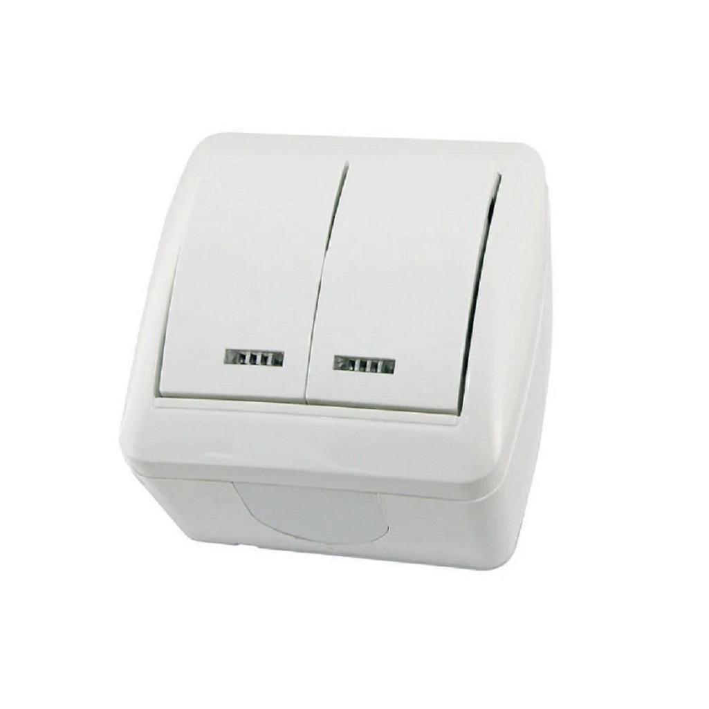 Выключатель двухклавишный TDM Electric Селигер SQ1818-0004, накладной, оконечный белый