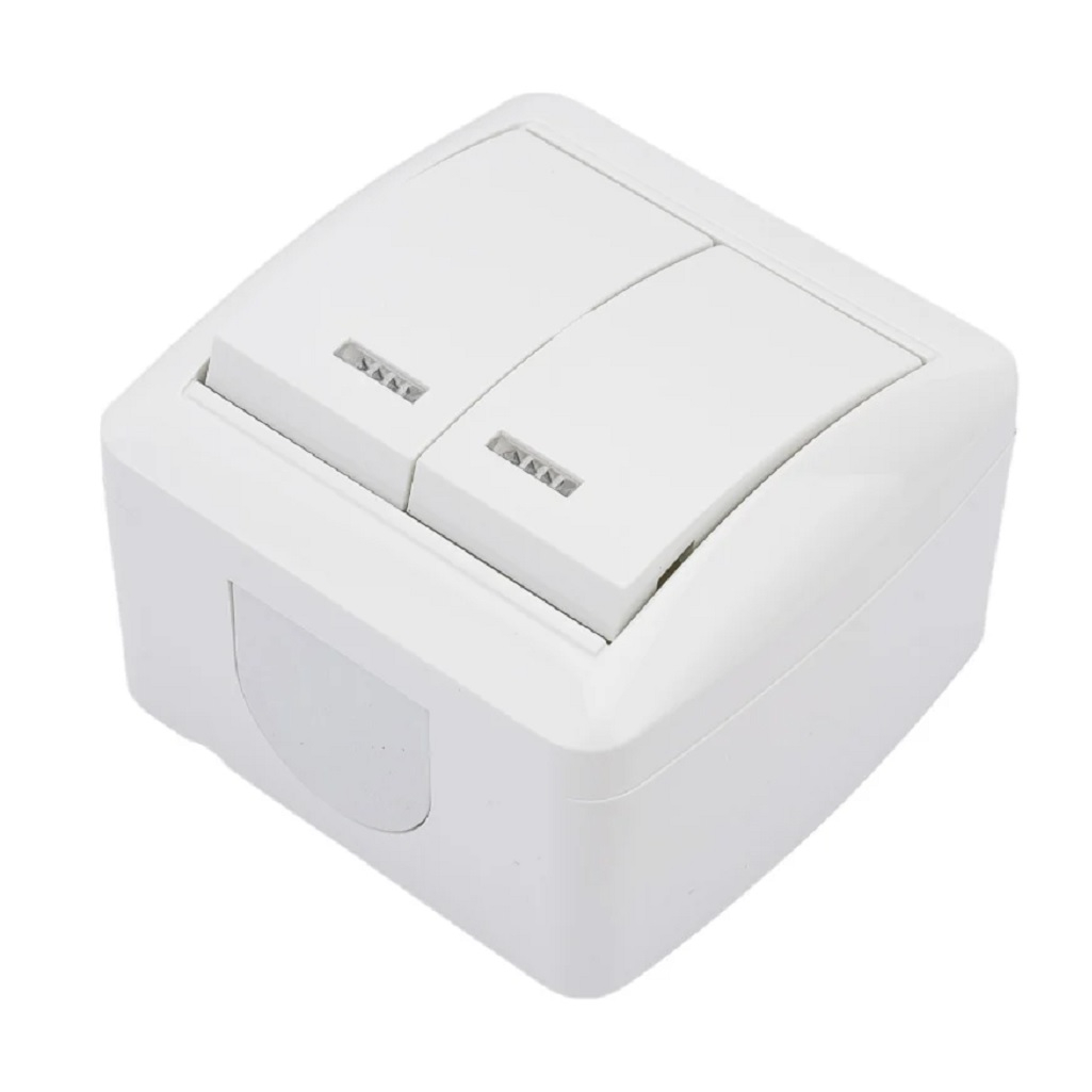 Выключатель двухклавишный TDM Electric Селигер SQ1818-0004, накладной, оконечный белый