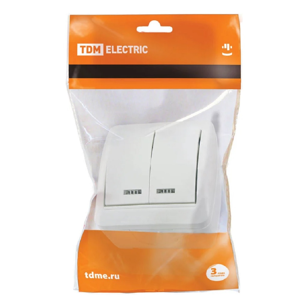 Выключатель двухклавишный TDM Electric Селигер SQ1818-0004, накладной, оконечный белый