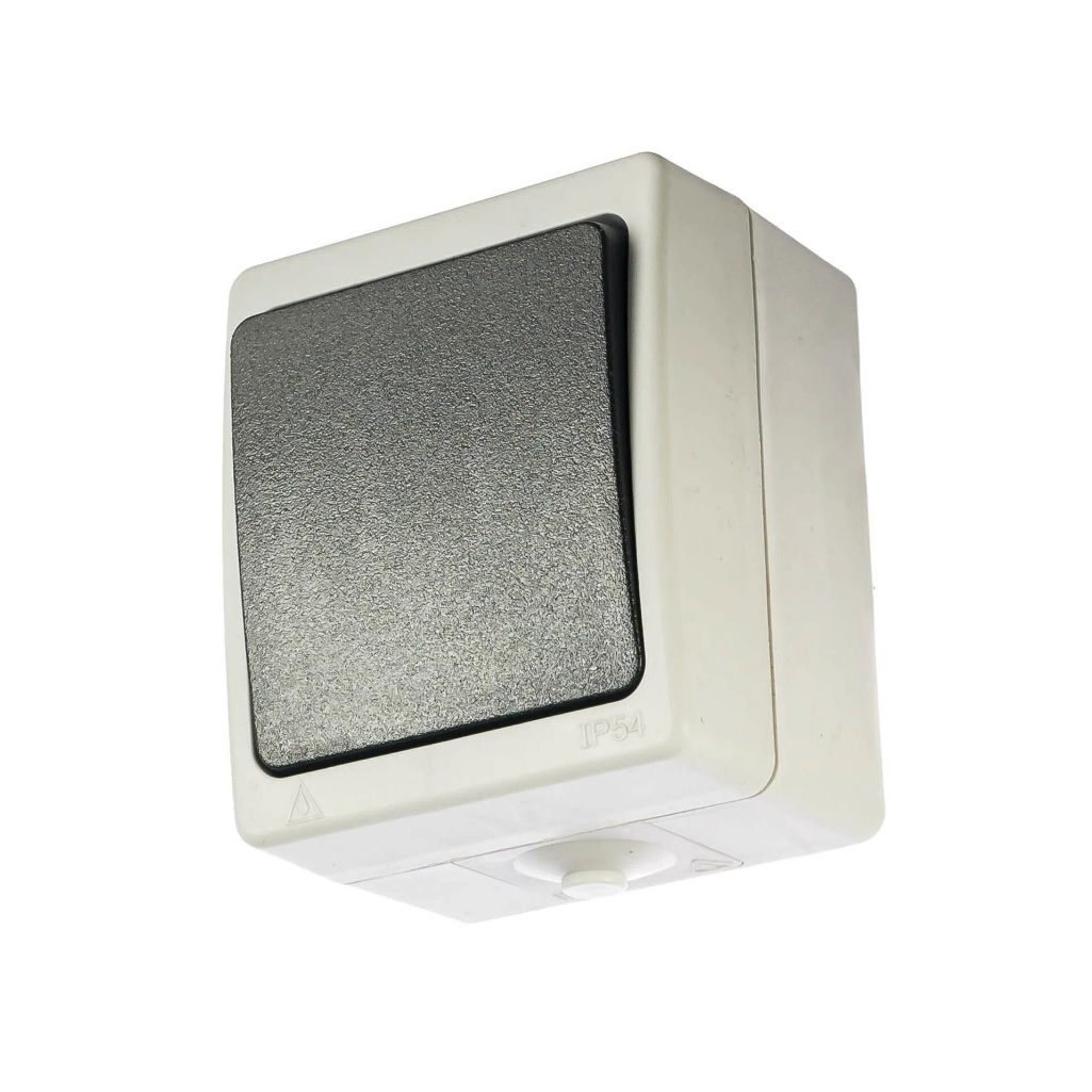 Выключатель 1-клавишный Stekker PSW10-112-54 Велена 32756, 10А, 250В, IP54, цвет серый с графитовым