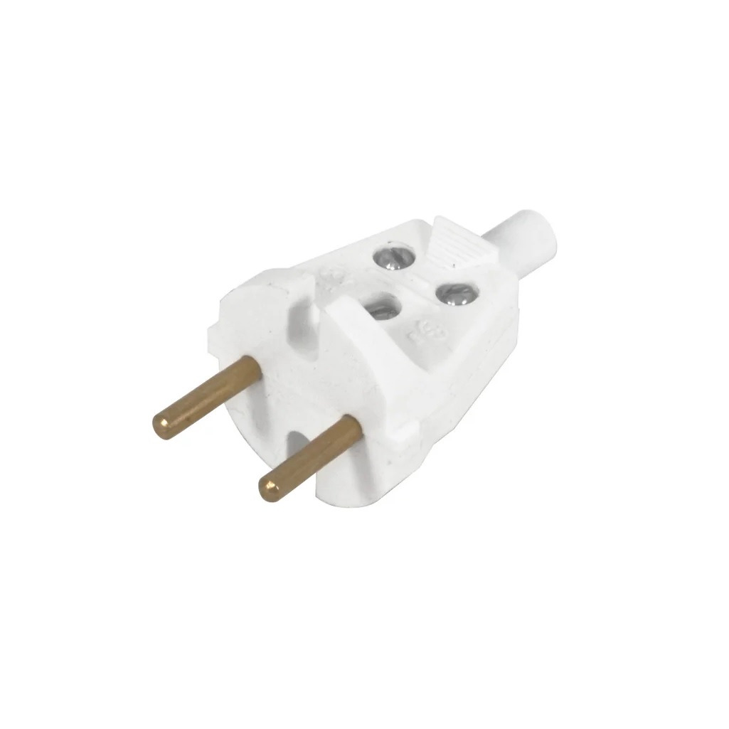 Вилка электрическая РОС В6-001, 6 А, IP20, без заземления, пластиковая, белая