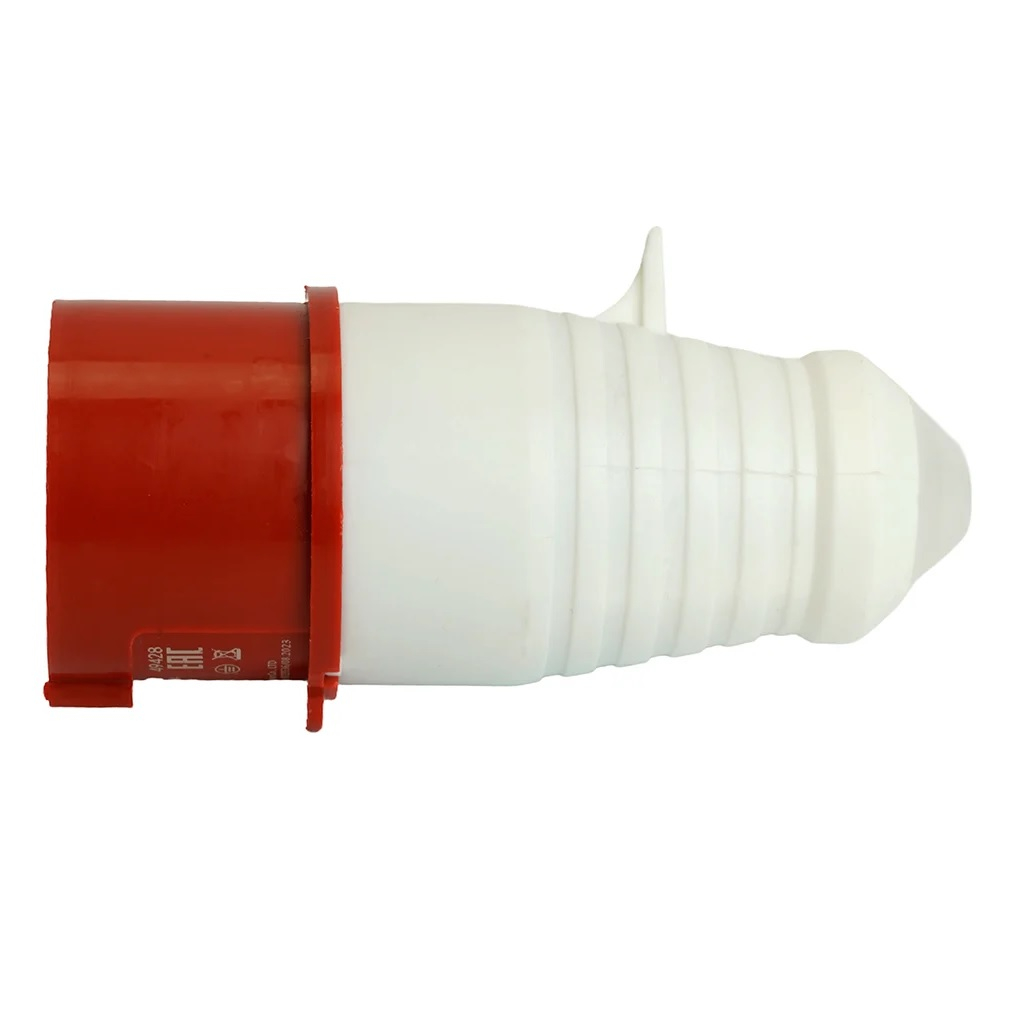 Вилка прямая Stekker ST-014 PPG16-014-44 49428, 16А, 380В, 3P+PE, IP44, термопласт, белый с красным