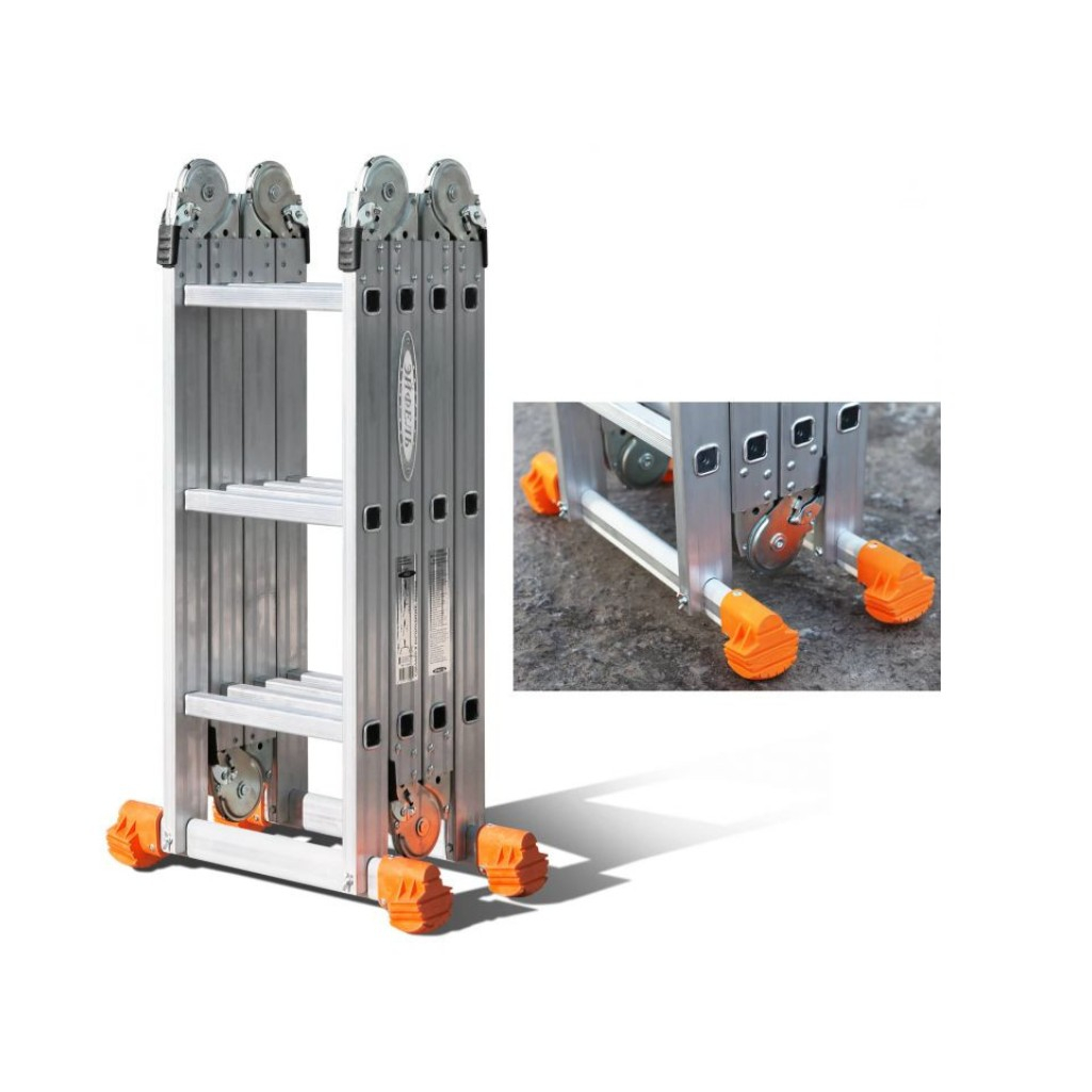 Лестница трансформер Эйфель Классик, алюминиевая, 4х3 ступени, 4 секции, нагрузка до 150 кг