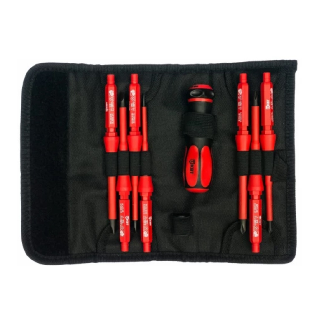 Набор диэлектрических отверток КВТ НИО-1107, 61949, ручка, 7 сменных бит, намагниченный наконечник
