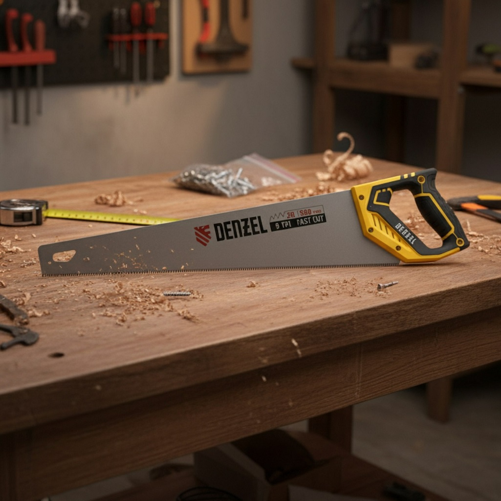 Ножовка по дереву Denzel 24147, 9 TPI, зуб 3D, двухкомпонентная рукоятка, 500 мм