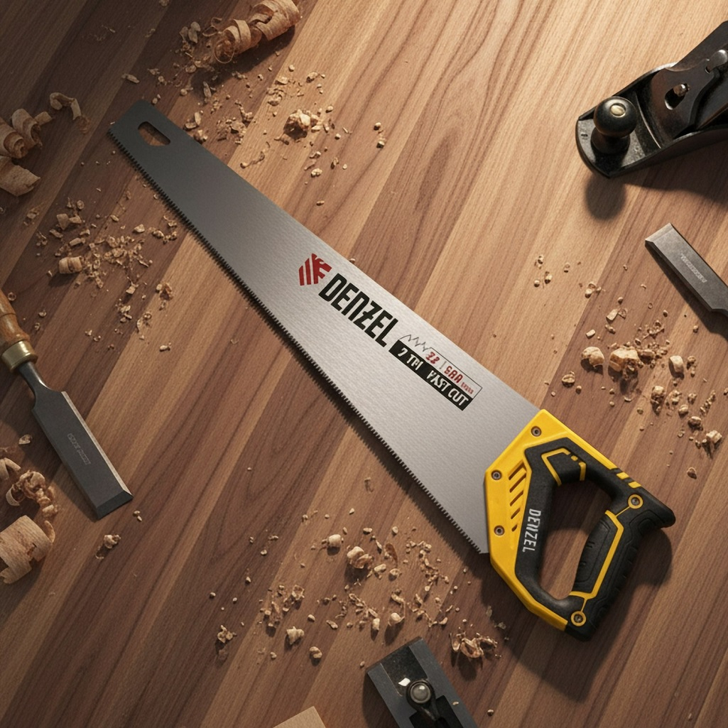 Ножовка по дереву Denzel 24147, 9 TPI, зуб 3D, двухкомпонентная рукоятка, 500 мм