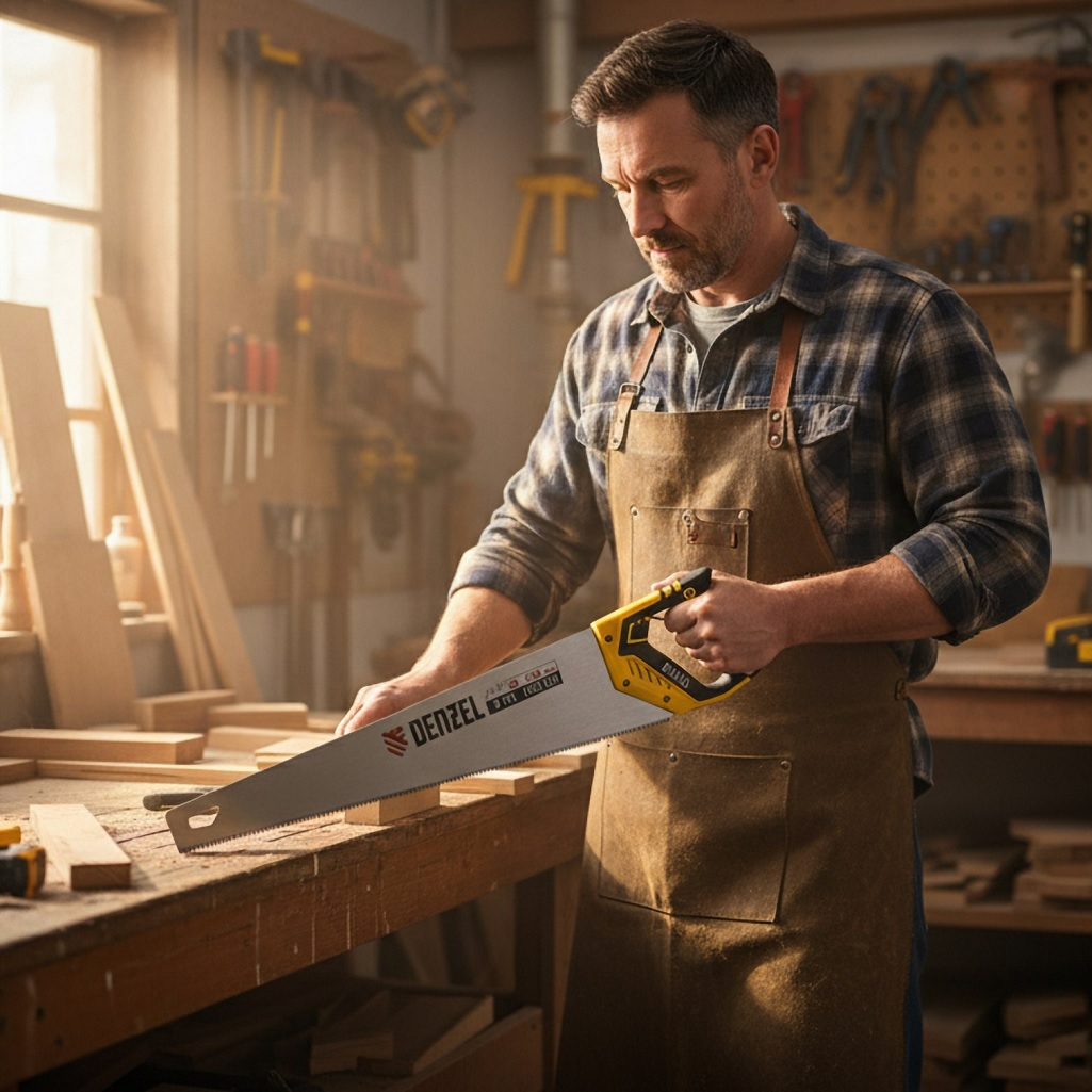 Ножовка по дереву Denzel 24147, 9 TPI, зуб 3D, двухкомпонентная рукоятка, 500 мм