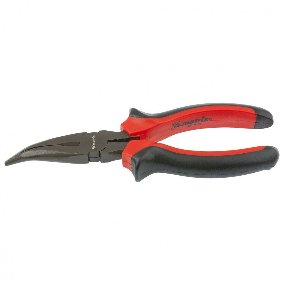 Длинногубцы изогнутые Matrix 17458, сталь, двухкомпонентные рукоятки, длина 160 мм