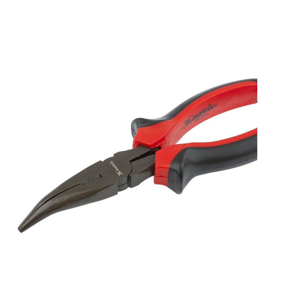 Длинногубцы изогнутые Matrix 17458, сталь, двухкомпонентные рукоятки, длина 160 мм