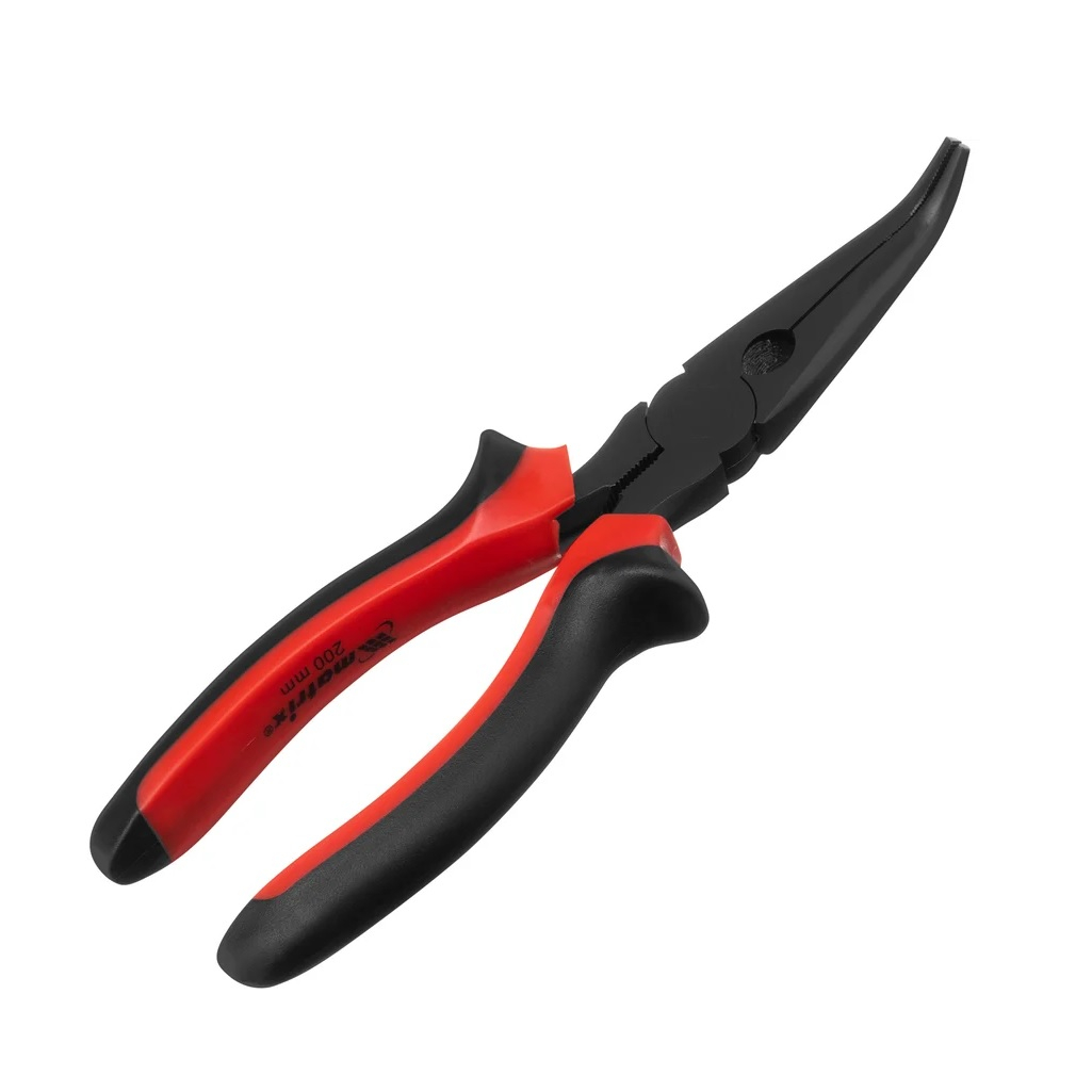 Длинногубцы изогнутые Matrix 17462, сталь, двухкомпонентные рукоятки, длина 200 мм