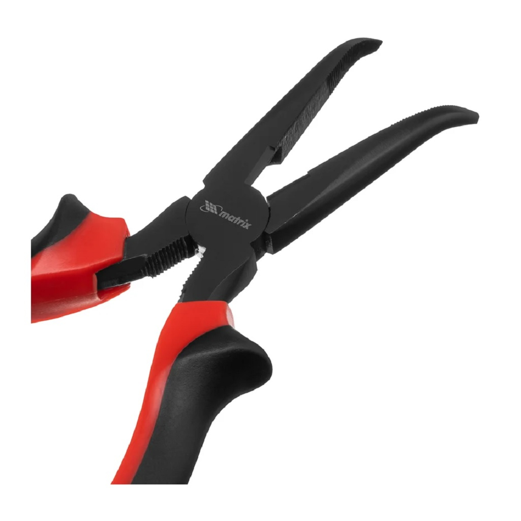 Длинногубцы изогнутые Matrix 17462, сталь, двухкомпонентные рукоятки, длина 200 мм
