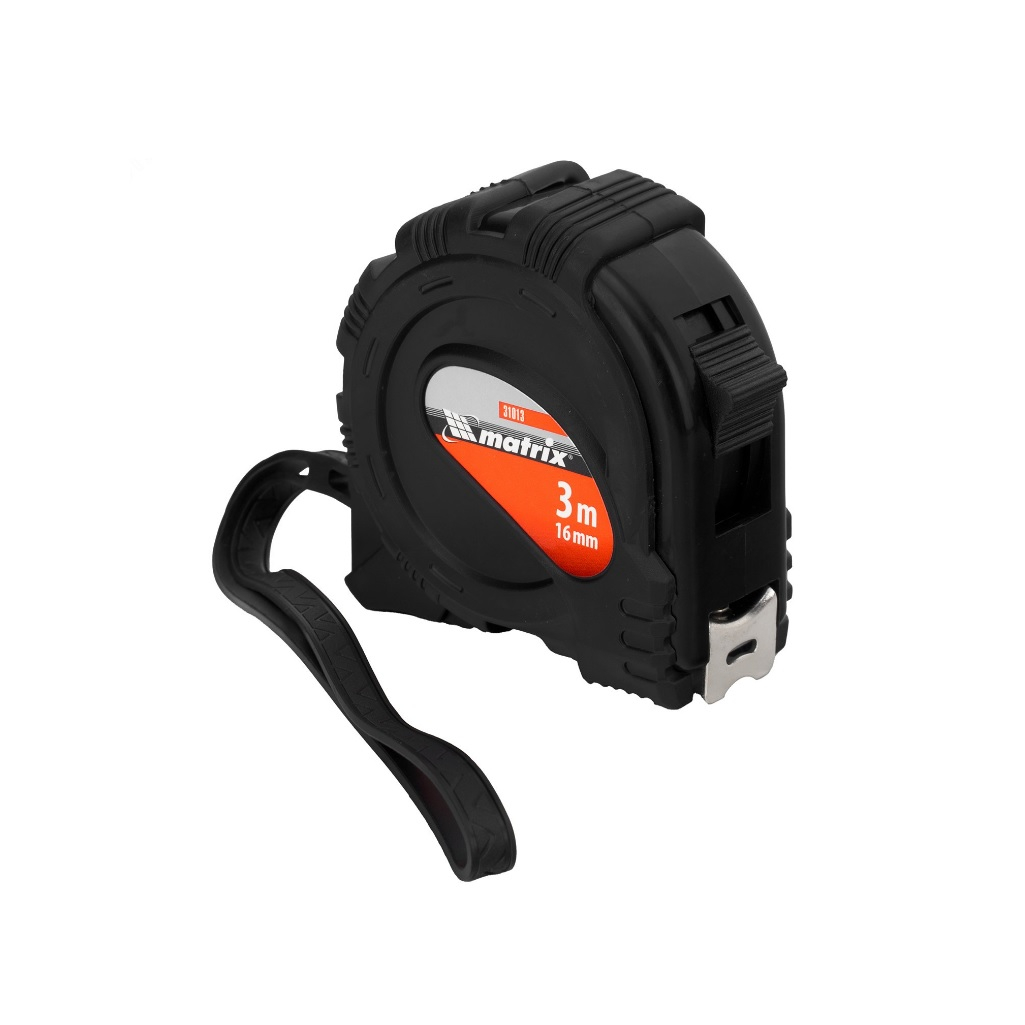 Рулетка Matrix Black 31013, 3 м х 16 мм, обрезиненный корпус, лента с эмалевым покрытием